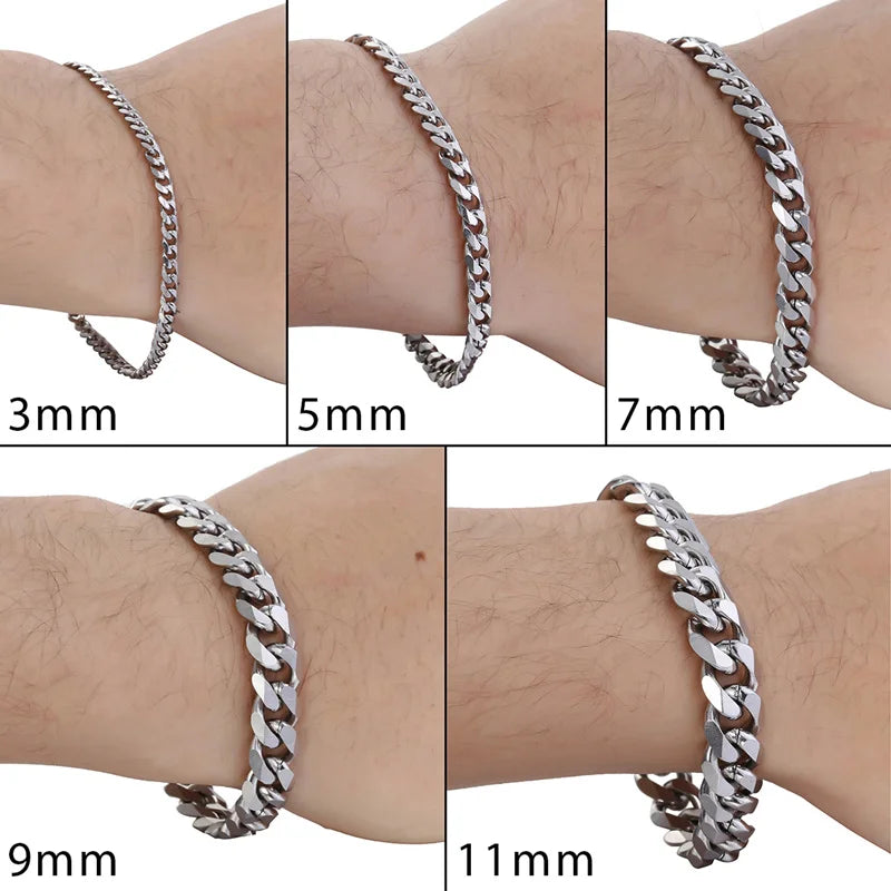 3-11mm Men's Bracelets Stainless Steel Curb Cuban Link Chain Black Gold Color Silver Color Bracelet