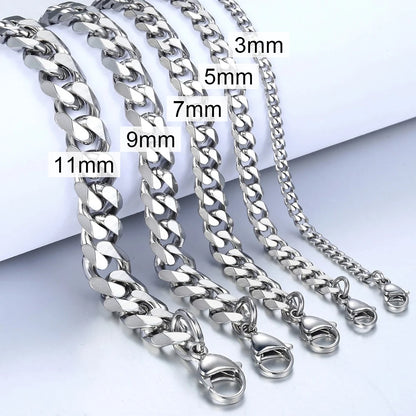 3-11mm Men's Bracelets Stainless Steel Curb Cuban Link Chain Black Gold Color Silver Color Bracelet