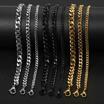 3-11mm Men's Bracelets Stainless Steel Curb Cuban Link Chain Black Gold Color Silver Color Bracelet