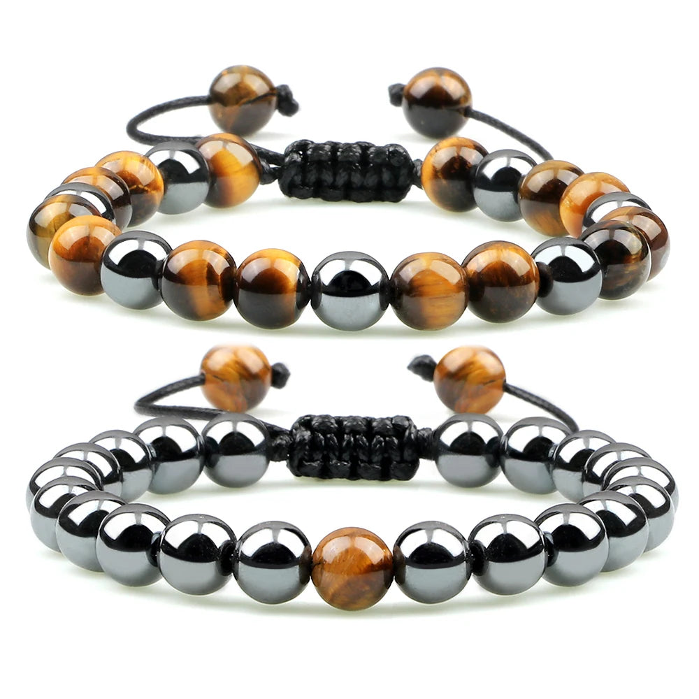 2pcs Hematite Tiger Eye Beads Bracelets Handmade Adjustable Men Health Protection Energy Stones Couple Distance Bangles Jewelry