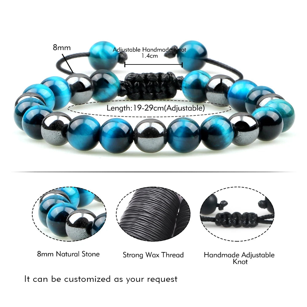 2pcs Hematite Tiger Eye Beads Bracelets Handmade Adjustable Men Health Protection Energy Stones Couple Distance Bangles Jewelry