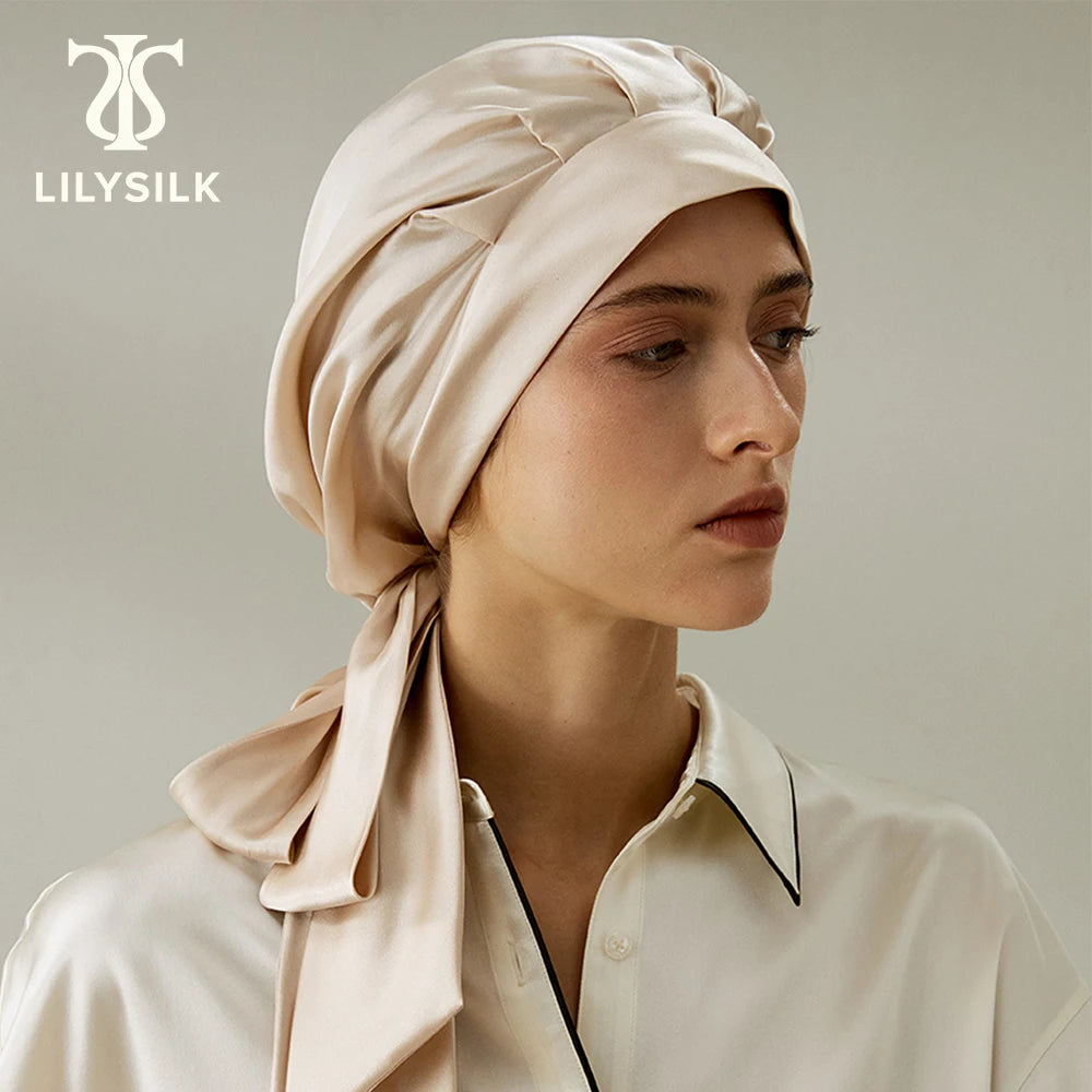 LILYSILK Silk Bonnet New in Elastics Band with Long Tie Sleep Cap Hair Care Casual Matching Accessorie