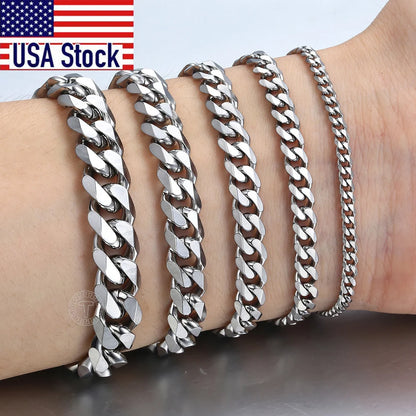 3-11mm Men's Bracelets Stainless Steel Curb Cuban Link Chain Black Gold Color Silver Color Bracelet