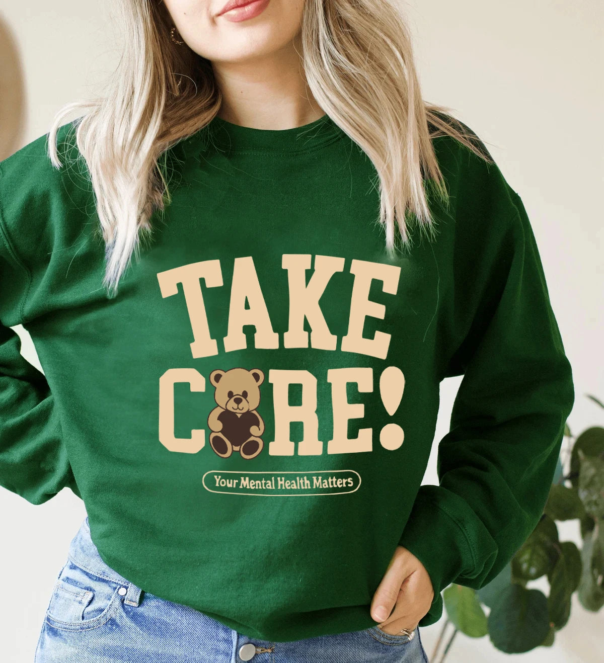 Take Care Cute bear colorful graphic print Sweatshirt you mental health matters Sweatshirts Women fashion cotton positive Tops